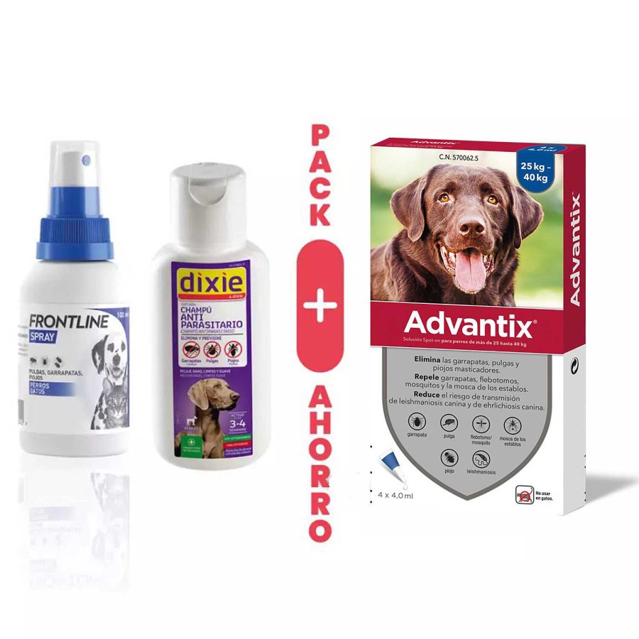 Perros Elanco | Pack Spray Antiparasitario Frontline 250 Ml + Advantix M S De 25 Kg + Diptron Champ