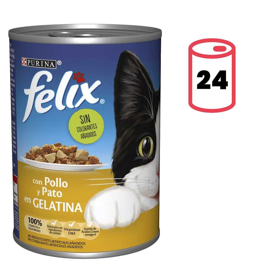 Gatos Felix | Purina F Lix Pack 24 Latas Est Ndar Pollo Y Pato En Gelatina