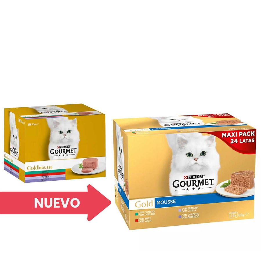 Gatos Gourmet | Purina Gourmet Gold Mousse Pack Surtido Conejo, Buey, Ternera Y Cordero