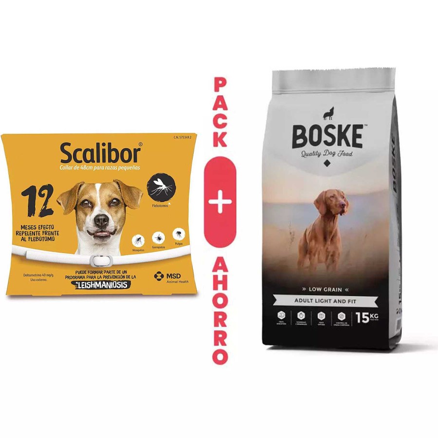 Perros Scalibor | Pack Scalibor S/M + Boske Adult Light & Fit Low Grain