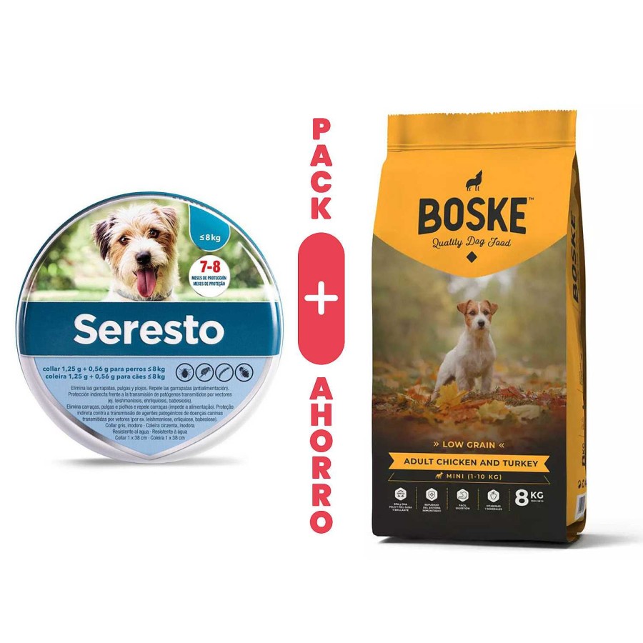 Perros Elanco | Pack Seresto Menos De 8 Kg + Boske Adult Mini Chicken & Turkey