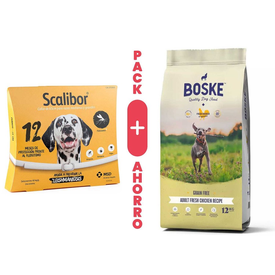 Perros Scalibor | Pack Scalibor L + Boske Adult Grain Free Pollo