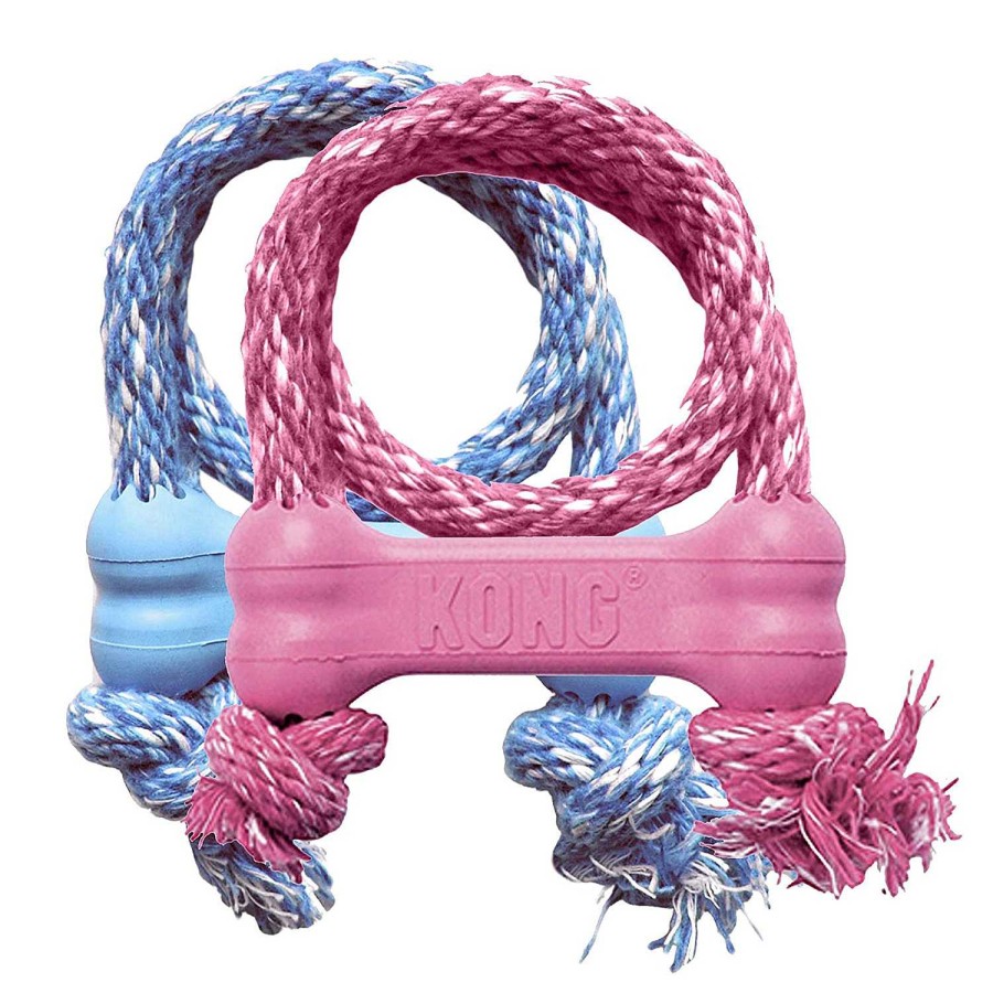 Perros Kong | Kong Puppy Goodie Bone Con Cuerda Rosa - Azul